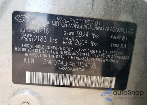 2017 Hyundai Elantra Se из США, поврежденный, VIN 5NPD74LF4HH104168